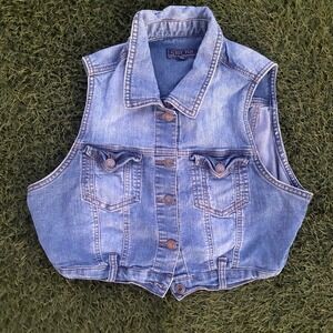 C'est Toi Youth XL/Women's Small Jean Denim Vest Button Up Sleeveless